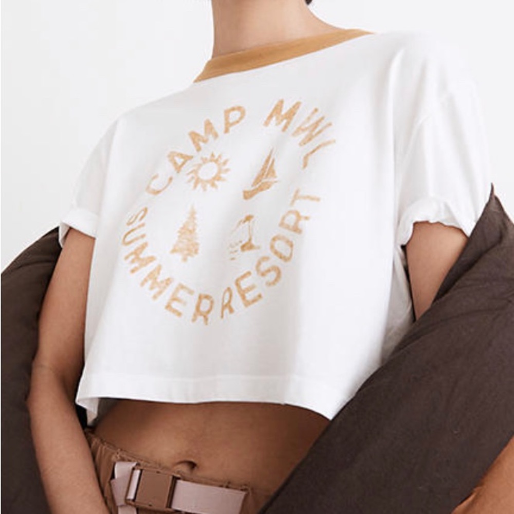 Madewell Camp Resort Ringer Crop Tee Size Large, NWT